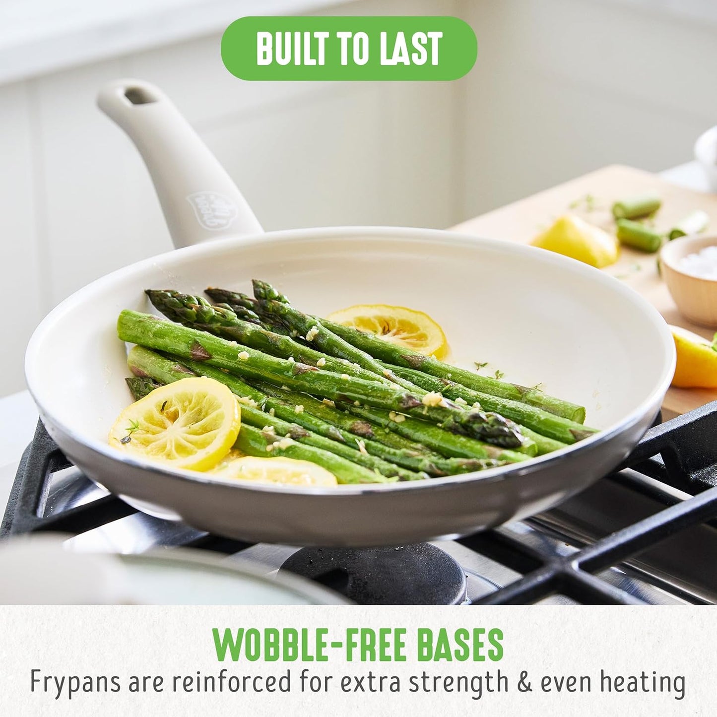 GreenLife 16 Piece Nonstick Cookware Set, Soft Grip Non-Toxic PFAS-Free Ceramic Pots & Pans, Dishwasher & Oven Safe, Frying, Sauce, Saute, Utensils, Glass Lids, Stay-Cool Handles, Wobble Free, Taupe