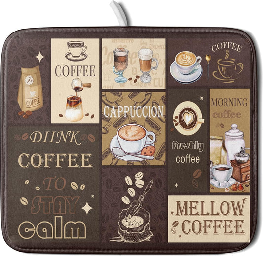 Brown Coffee Dish Drying Mat 16x18 Inch Coffee Cup Espresso Machine Pad Absorbent Washable Dish Rack Pad for Kitchen Counter Cafe Bar