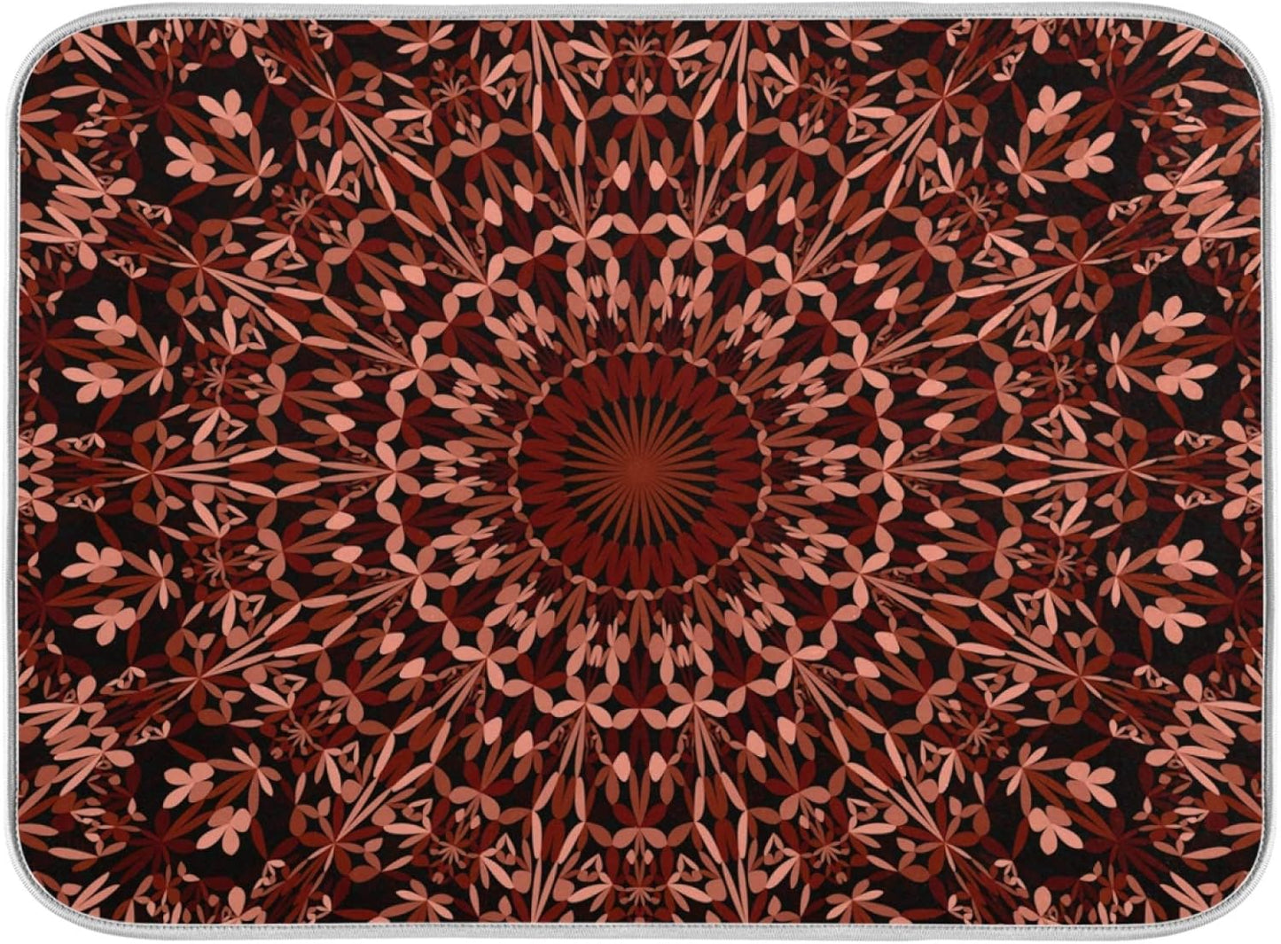 Super Absorbent Dish Drying Mat, Microfiber Fast-Drying Dish Mat, 16" x 18", Kitchen Dish Drying Pad, Mandala Maroon Boho