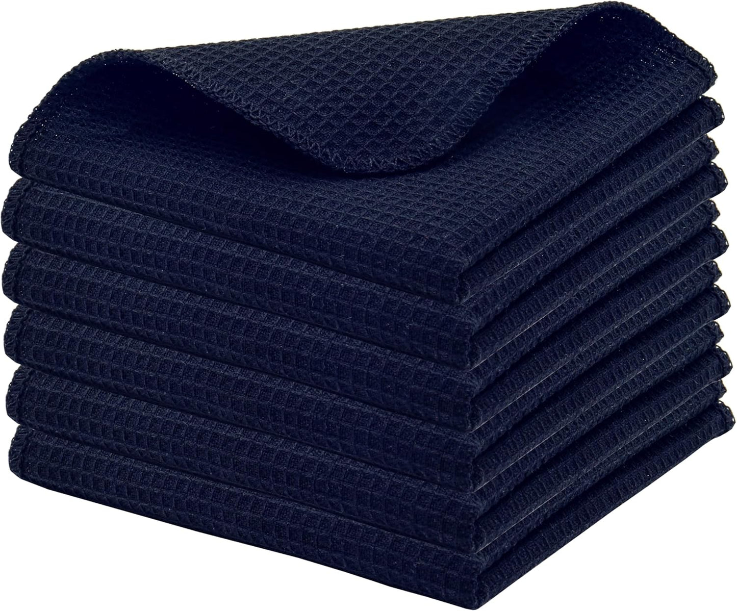 PurpleEssences Dish Cloths and Dish Rags - 6 Pack Waffle Weave Solid Kitchen Dish Wash Cloths, 100% Cotton, 12 x 12 Inches, Ultra Soft Absorbent Quick Drying - Navy Blue