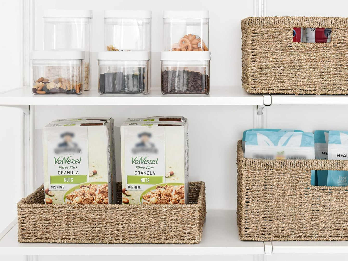 StorageWorks Large Seagrass Tray for Bathroom, Seagrass Storage Baskets for Shelves, Handwoven Natural Wicker Baskets for Organizing, 2-Pack