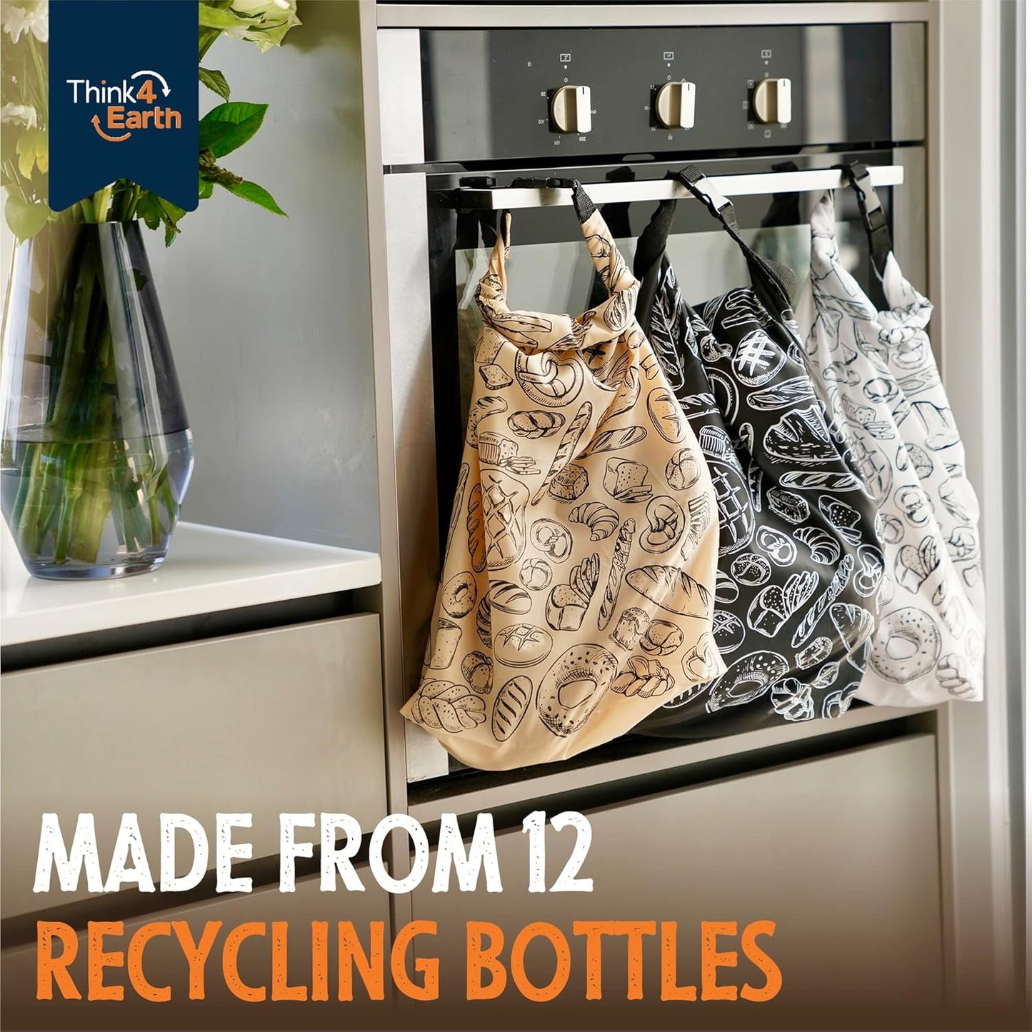 THINK4EARTH® Premium Black Reusable Bread Bags for Homemade Bread – Durable & Washable (2 Pack)