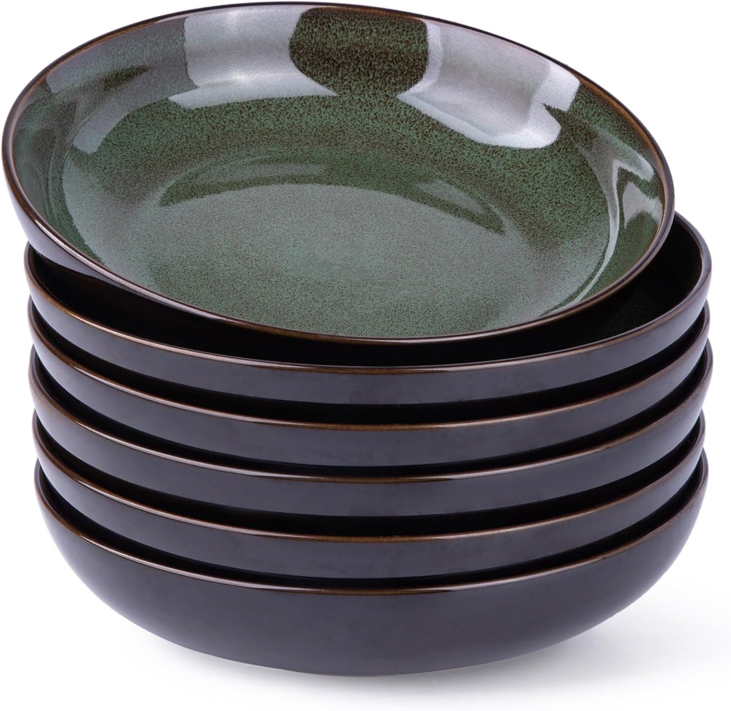 LERATIO Large Pasta Bowls,38oz Ceramic Pasta Bowls,9.0" Reactive Glaze Pasta Bowl Set of 4,Microwave & Dishwasher,Oven Safe,Wide Serving Bowls for Salad,Pasta,Fruit,Scratch Resistant-Green