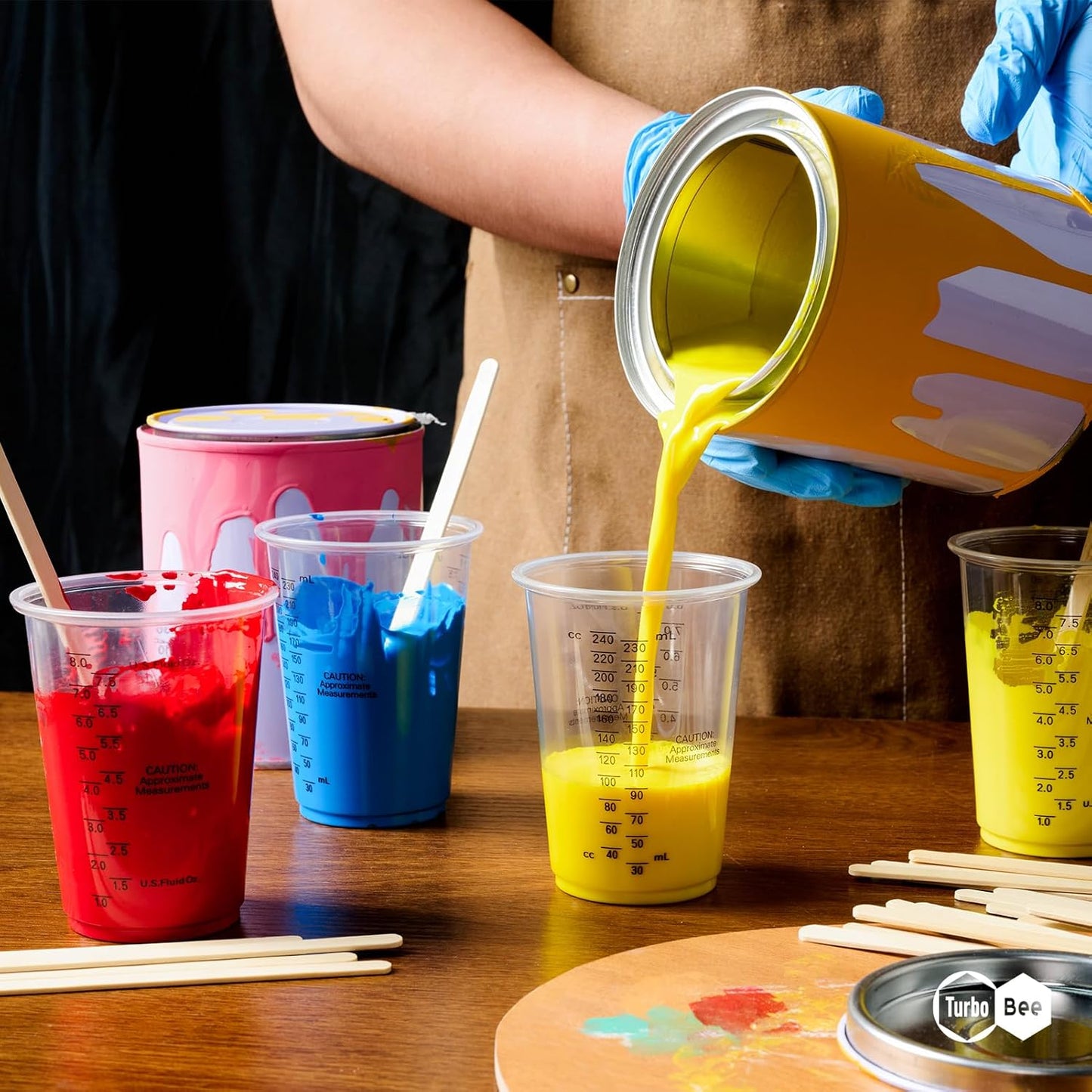 Plastic Measuring Cups 8OZ,200 PACK Disposable Mixing Cups with 200 Mixing Sticks,Paint Graduated Measuring Tumblers for Epoxy Resin, Paint Mixing, Art DIY