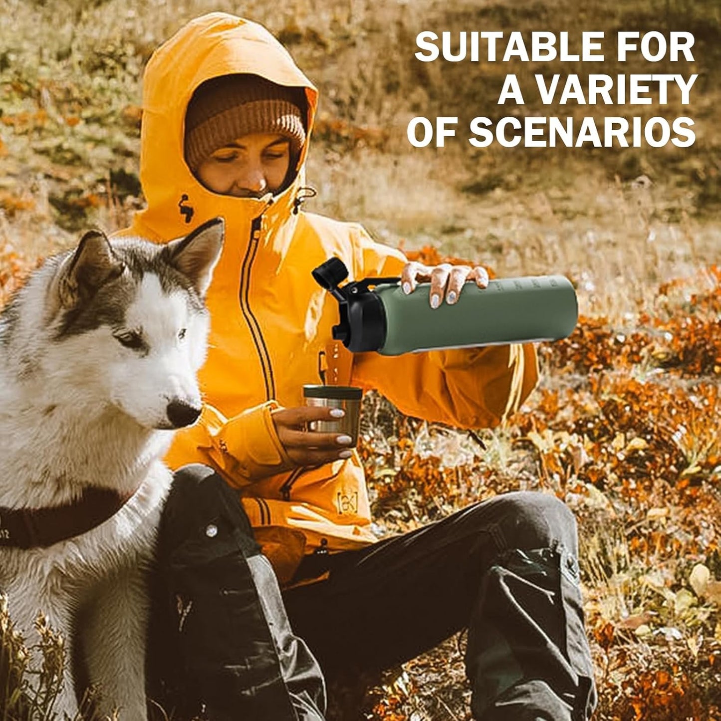 32oz Glass Water Bottle with Straw and 2 Lids- Bamboo Straw and Spout Lid with Phone Holder for Gym, Glass Drinking Bottles with Silicone Sleeve and Motivational Time Marker, Olive