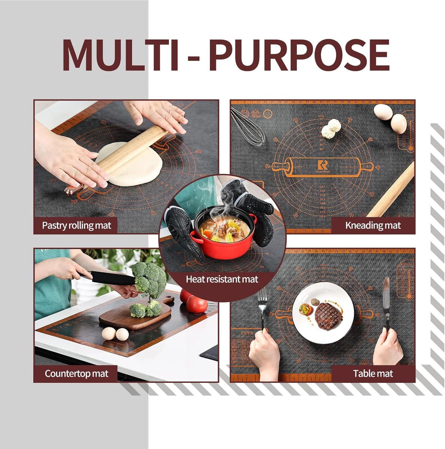 Silicone Pastry Mat Extra Large with Measurements 26''x16'' for Reusable,Non-slip Silicone Baking Mat, Counter, Dough Rolling, Oven Liner,Fondant/Pie Crust (Translucent_Orange, 16''W x 26''L)