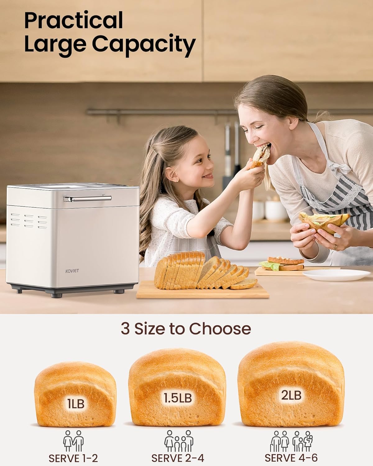 25-in-1 Bread Maker Machine with Automatic Dual Dispenser, 2LB Stainless Steel Breadmaker with Gluten-Free, Dough, Jam, Yogurt etc Settings, Beige