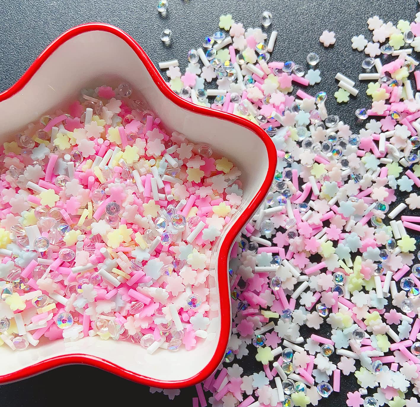 EHOPE Fake Sprinkles Resin Sprinkles Fake Candy Sprinkles Clay Sprinkles Polymer Sprinkles Polymer Clay Slices for Nail Art DIY Crafts Cake Phone Case(40G-Sugar granules+Cherry Blossoms-19)
