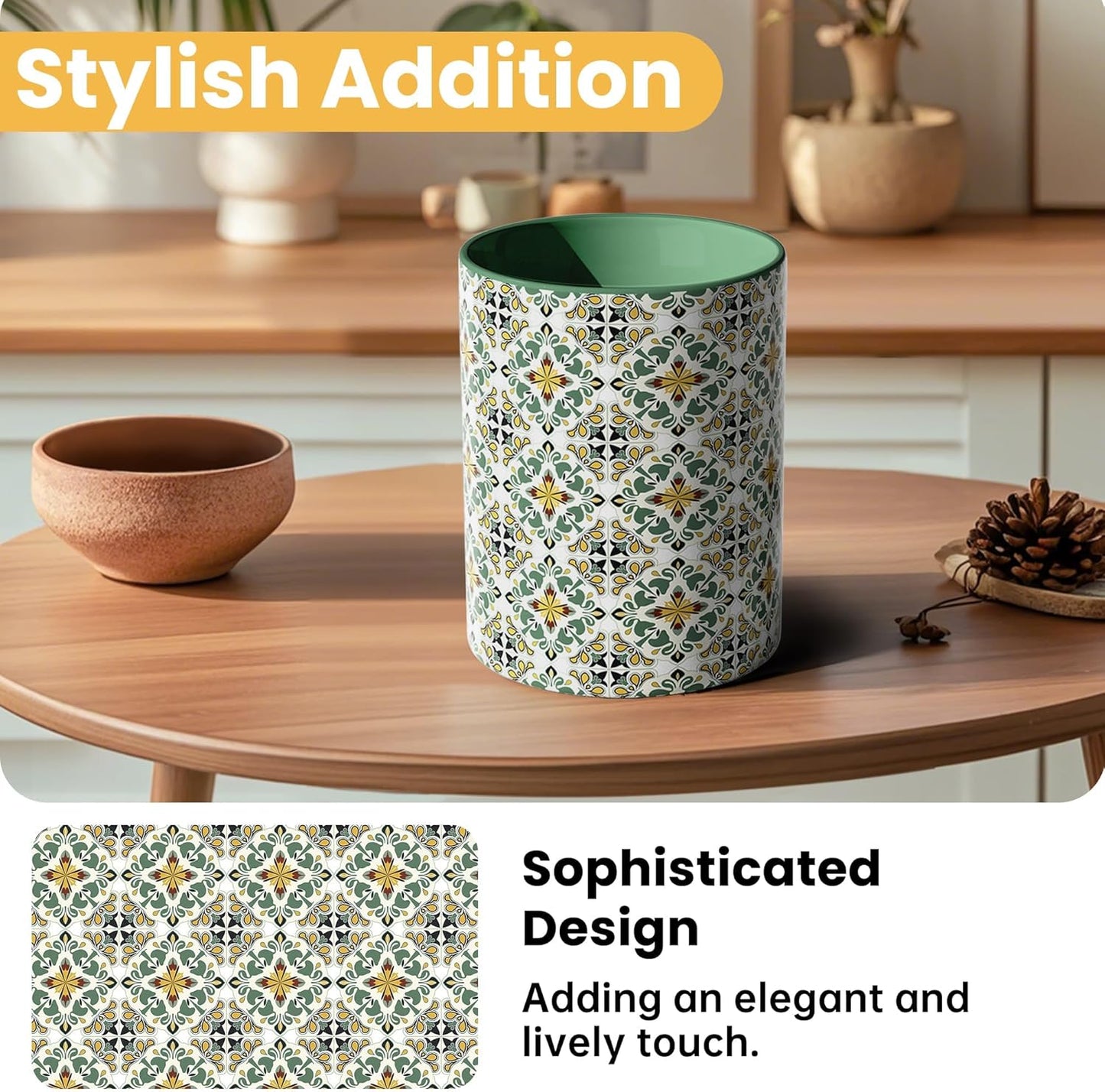 Ceramic Kitchen Utensil Holder for Countertop, Large Mediterranean Utensil Crock ,Green