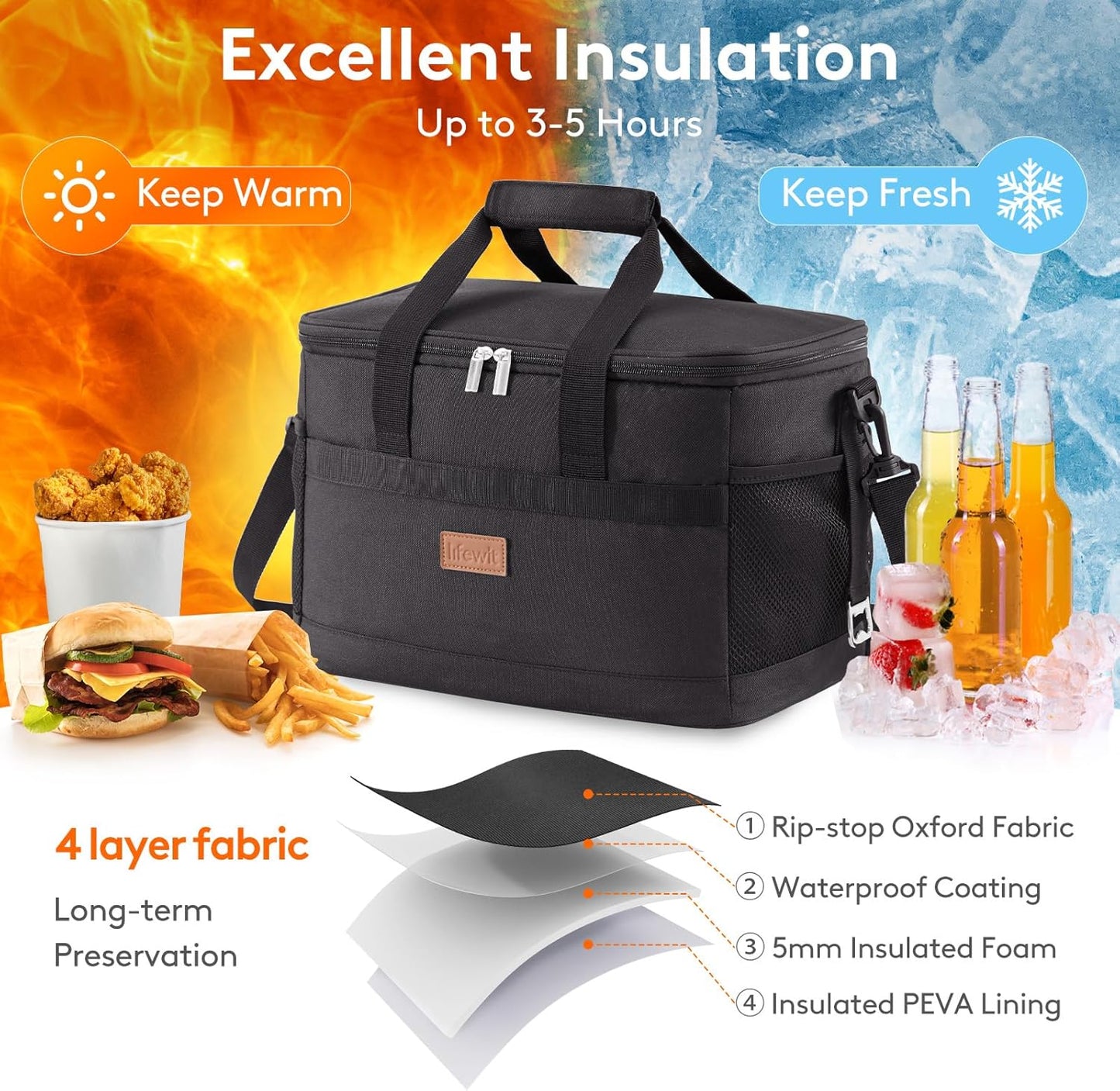 Lifewit Cooler Bag 30/50/60 Cans Collapsible and Insulated Large Lunch Bag Leakproof Soft Cooler Portable Tote for Camping/BBQ/Family Outdoor Activities