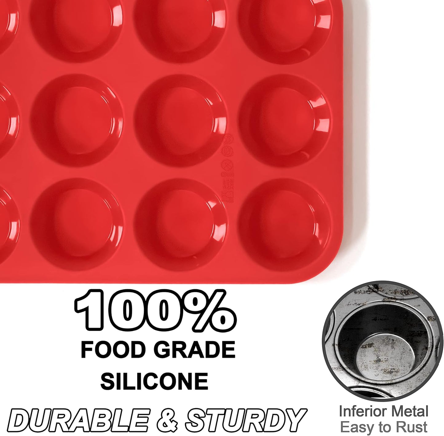 Anaeat Silicone Muffin Pan - Mini 24 Cups Cupcake Tray, Non-Stick Silicone Baking Molds for Making Muffin Cakes, Cupcake, Chocolate, Bread,Tart and Desserts, Just Pop Out