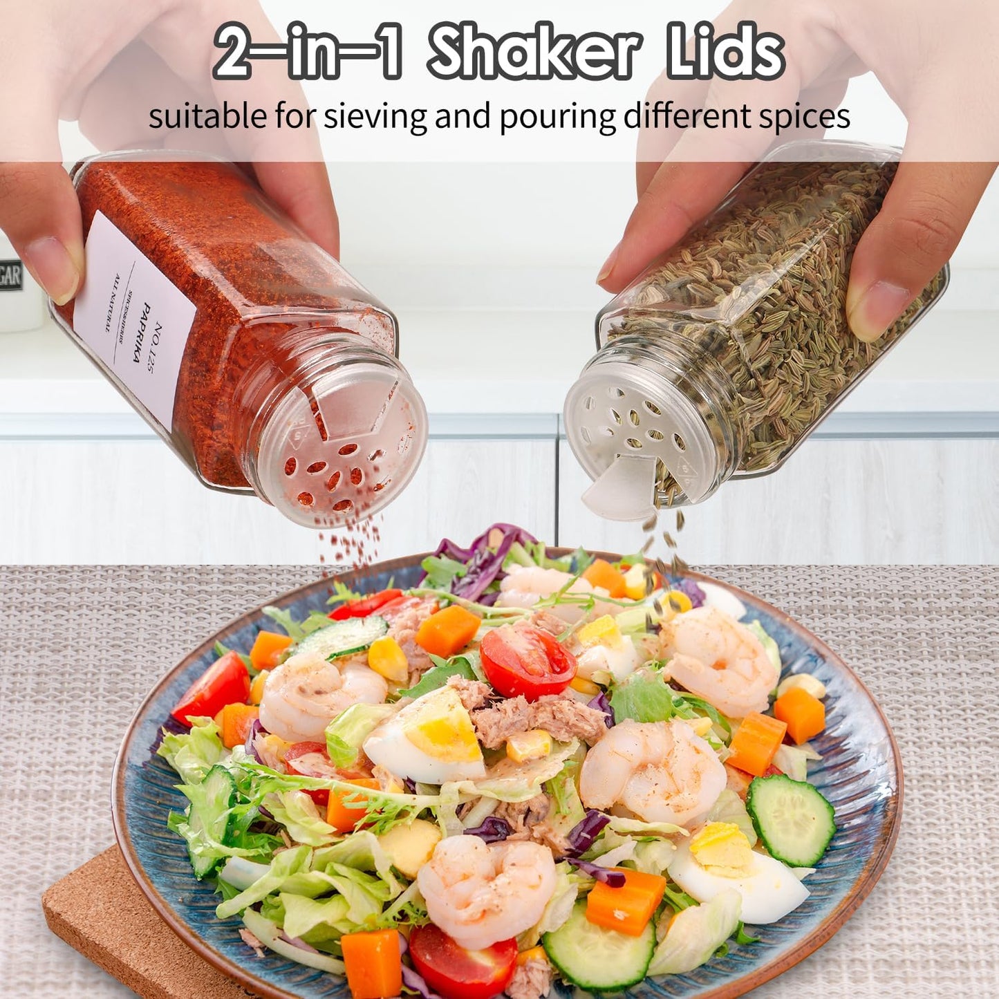 Spice Jars - 24 Pcs, Spice Jars with Labels, Glass Seasoning Jars with Bamboo Lids, Seasoning Containers,Empty Glass Spice Container Set , Seasoning Organizer, Kitchen Set, with Pepper Grinder