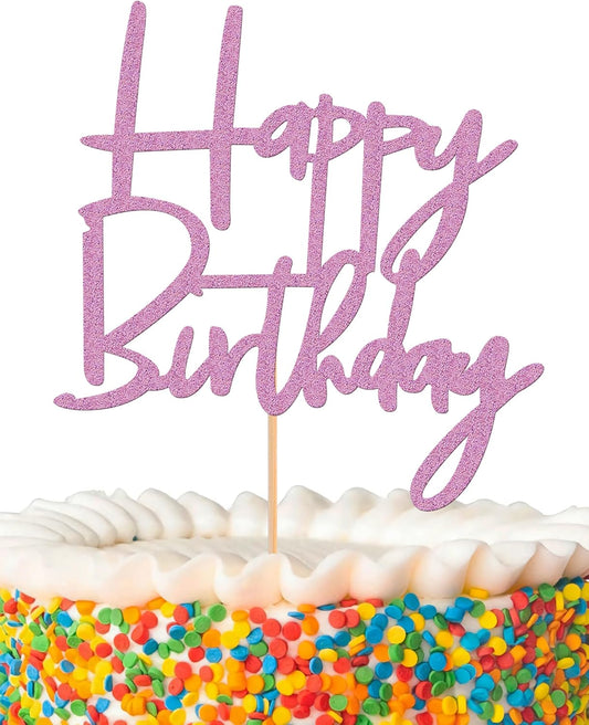 Happy Birthday Cake Topper - Glitter Purple Birthday Cake Top Decorations (Purple)