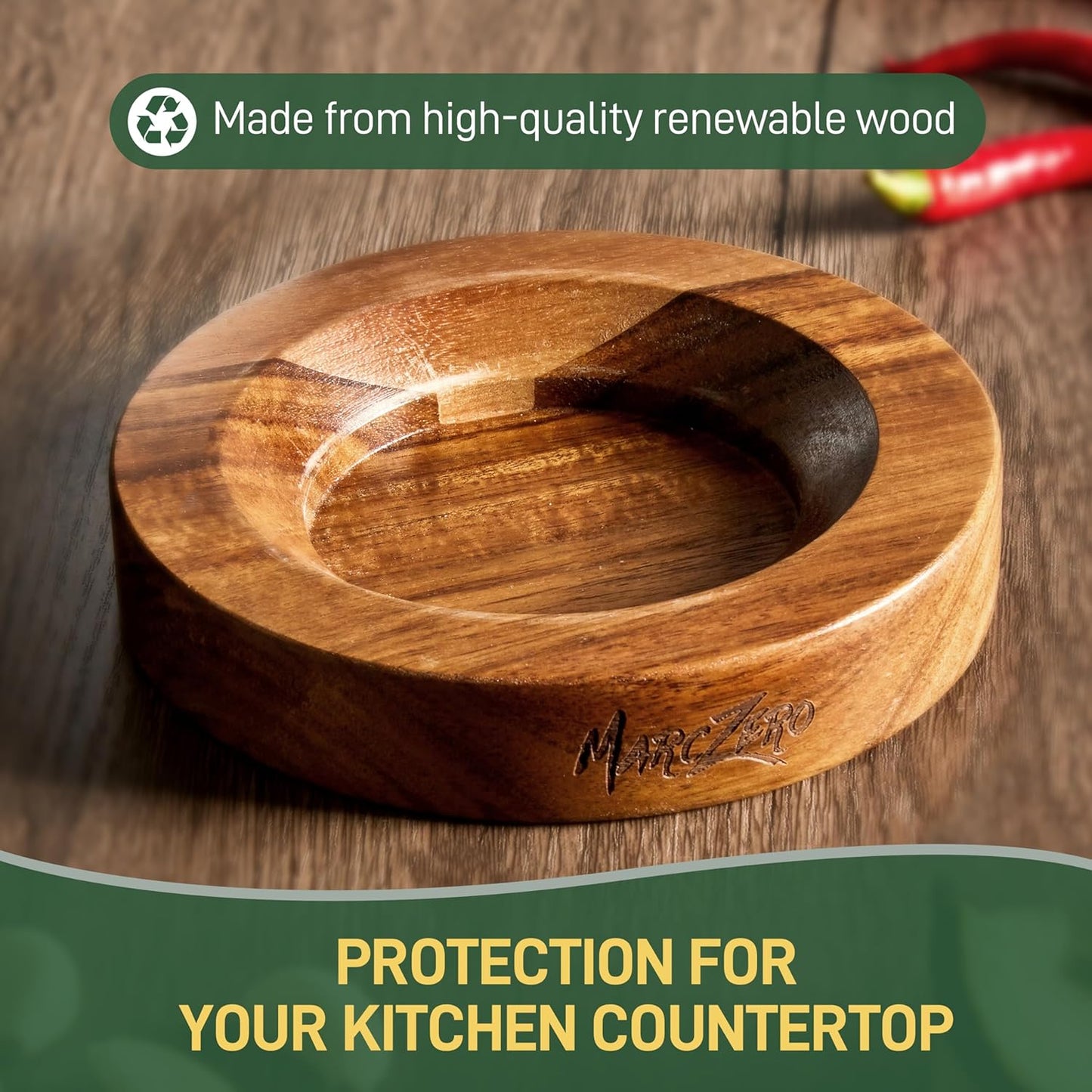 MarcZero 6inch Large Mortar and Pestle Set with Anti-Scratch Wooden Base,Heavy Duty Mortar and Pestle Made of Natural Granite(Black)