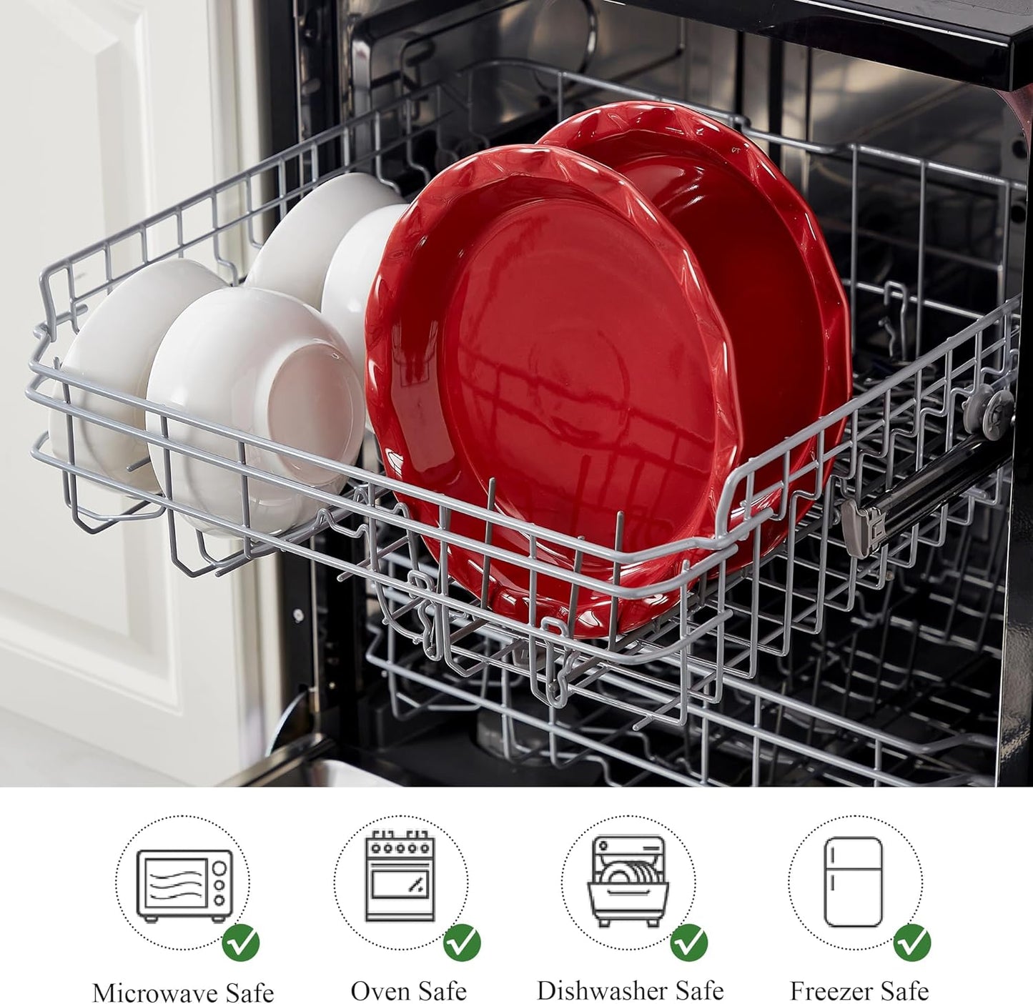 Lareina Ceramic Pie Pans for Baking, 9 Inches Pie Plate for Apple Pie, 36 Ounce Round Baking Dish, Set of 2, Thanksgiving day Gifts for Women, Red