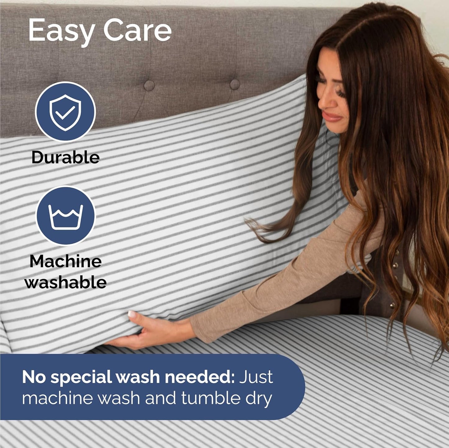 Twin Size 3 Piece Sheet Set - Comfy Breathable & Cooling Bed Sheets Set - Hotel Luxury Bedding for Women, Men, Kids, Teens, Boys & Girls - Deep Pockets, Soft, Wrinkle Free - Oeko-Tex - Grey Stripes 2