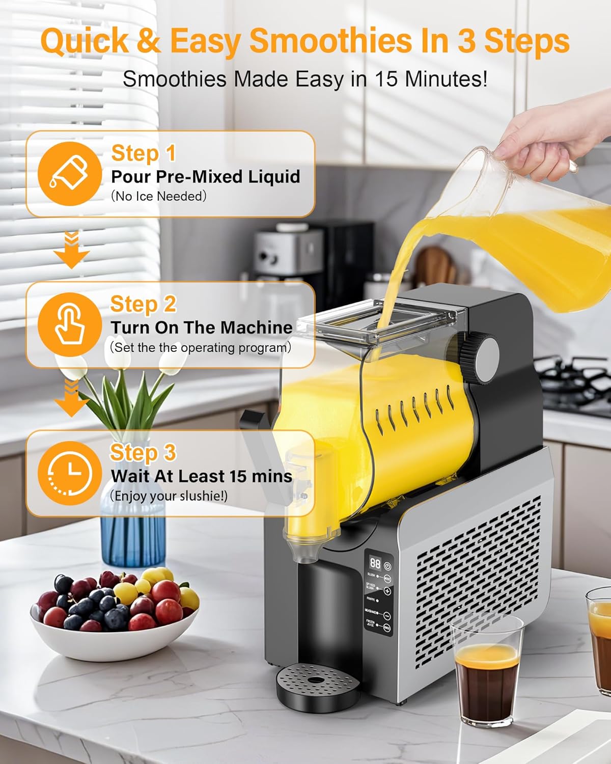 88oz Slush Maker Machine| All-in-One Slushie Machine with 5 Pre-Set Programs | Ice-Free Technology | Quiet Auto-Clean | Ideal for Milkshakes, Margaritas, Smoothies, and Frappés