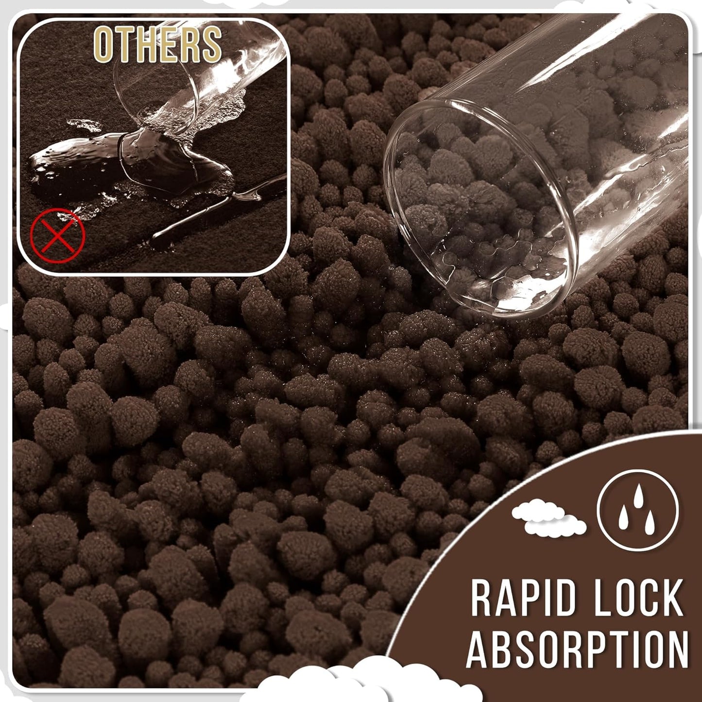 Yimobra Long Bathroom Rugs Non Slip Washable 44x24 Inch - Ultra Soft Absorbent Chenille Bath Mat, Quick Dry Shaggy Floor Carpet for Tub Shower, Brown Home Decor Accessories