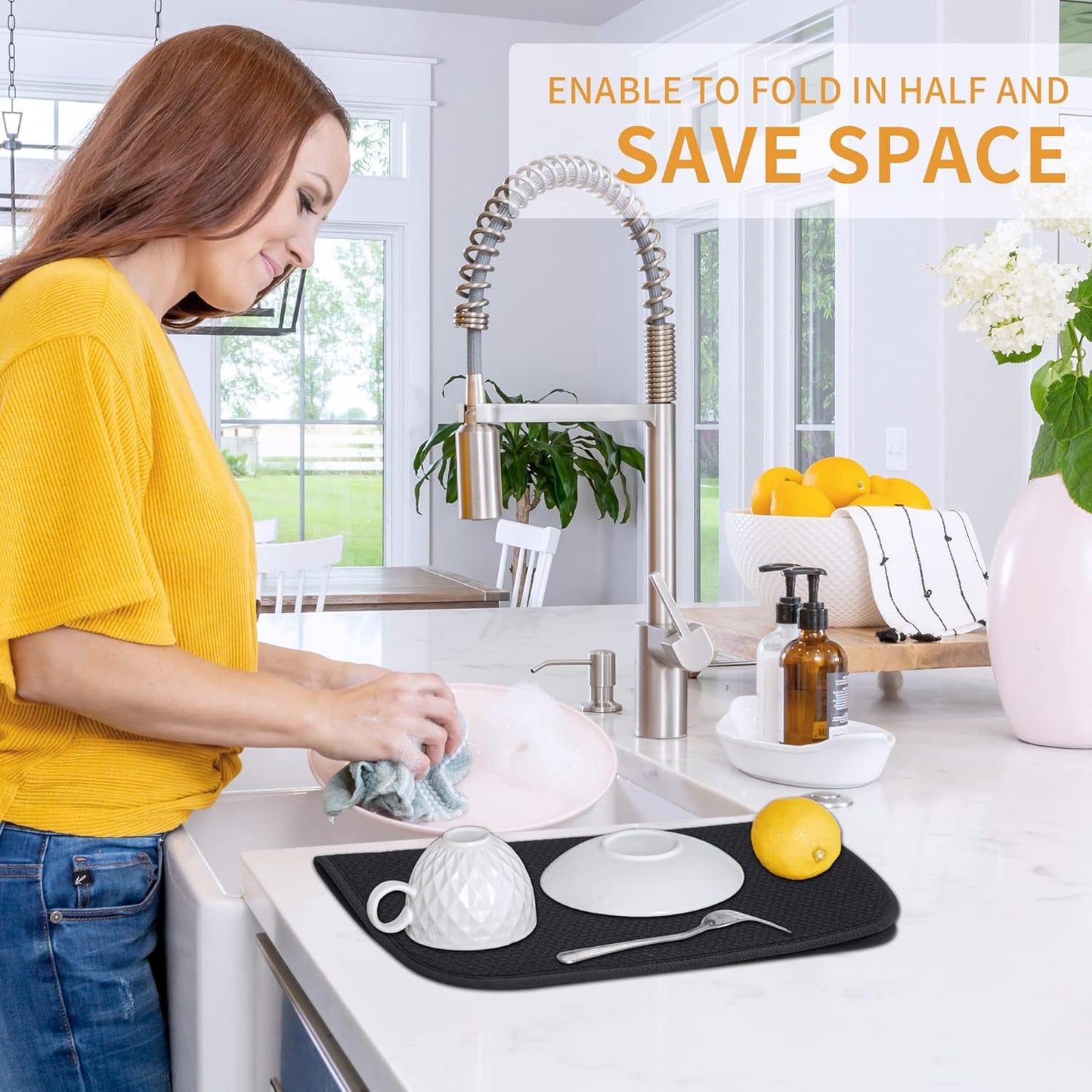 FRESHMINT 2 Pack Dish Drying Mat, 16"x18” Large Dish Drying Mats for Kitchen Counter, Microfiber Absorbent Dish Drying Pad, Dish Drainer Mats for Countertops, Rack, Sink