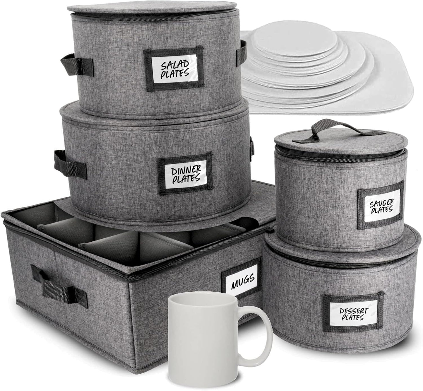 HOMELUX THEORY 5pcs Hard Shell China Storage Containers, Mug Storage Box & Plate Storage Containers, Heavy Duty Dinnerware and Coffee Cup Storage Box with Lid for Packing Dinner Plates and Glassware
