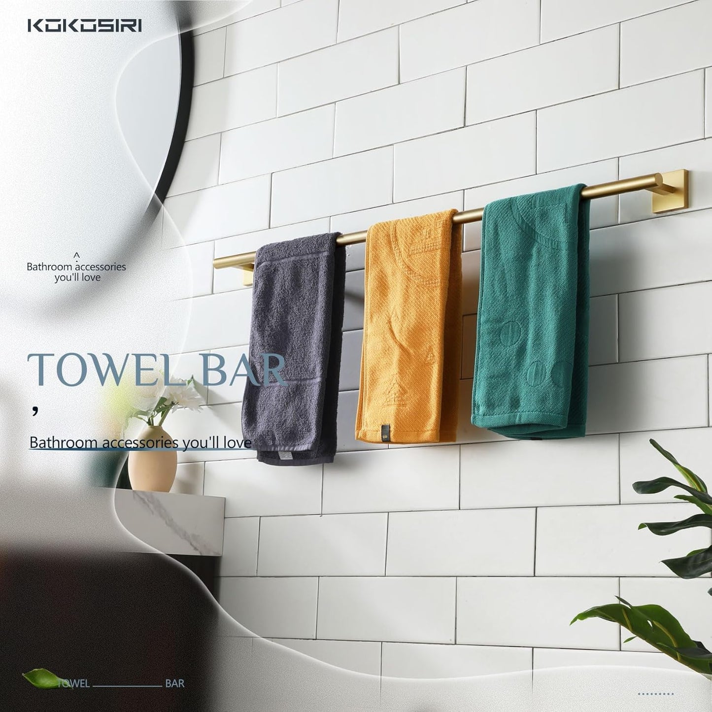 KOKOSIRI Bathroom Towel Bar 36'' Towel Holder for Bath Kitchen Wall Mount Towel Rails 36 Inch Brushed Gold Stainless Steel B4005BG-L36