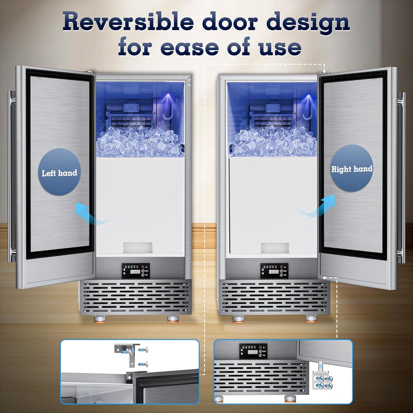 Commercial Under Counter Ice Maker Machine 88Lbs/Day with 55Lbs Storage, 15" W Stainless Steel Built-in Freestanding Ice Maker 40Ice/Cycle, Self-Cleaning for Commercial & Home Restaurants Bars