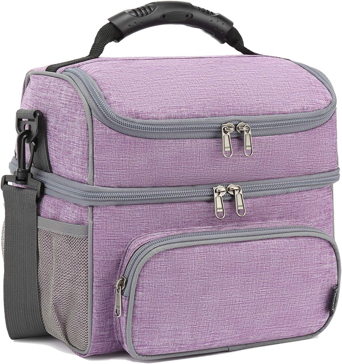 FlowFly Double Layer Cooler Insulated Lunch Bag Adult Lunch Box Large Tote Bag for Men, Women, With Adjustable Strap,Front Pocket and Dual Large Mesh Side Pockets