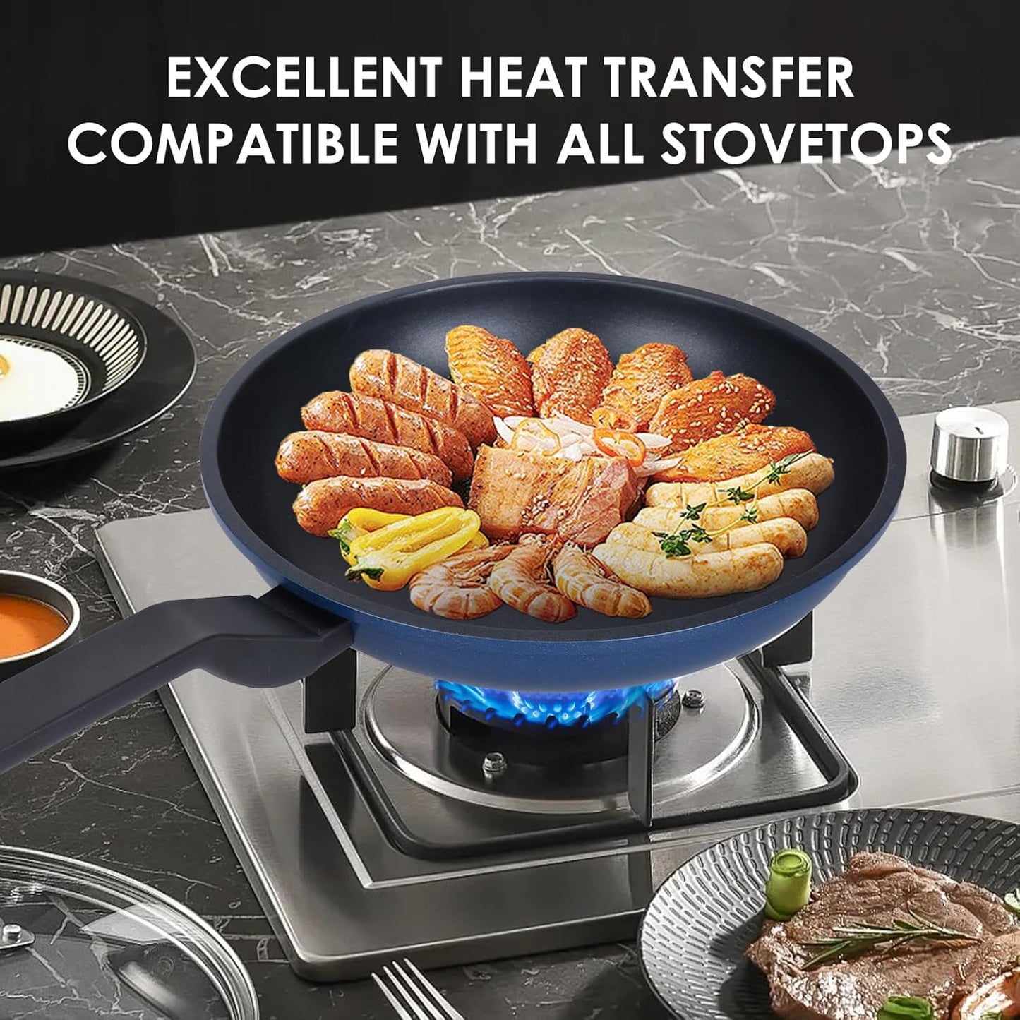 Nonstick Frying Pan Skillet,12 Inch Frying Pan Skillet,Egg pans,Omelette Pan,PFOA Free,Kitchen Pots Induction Pot,black