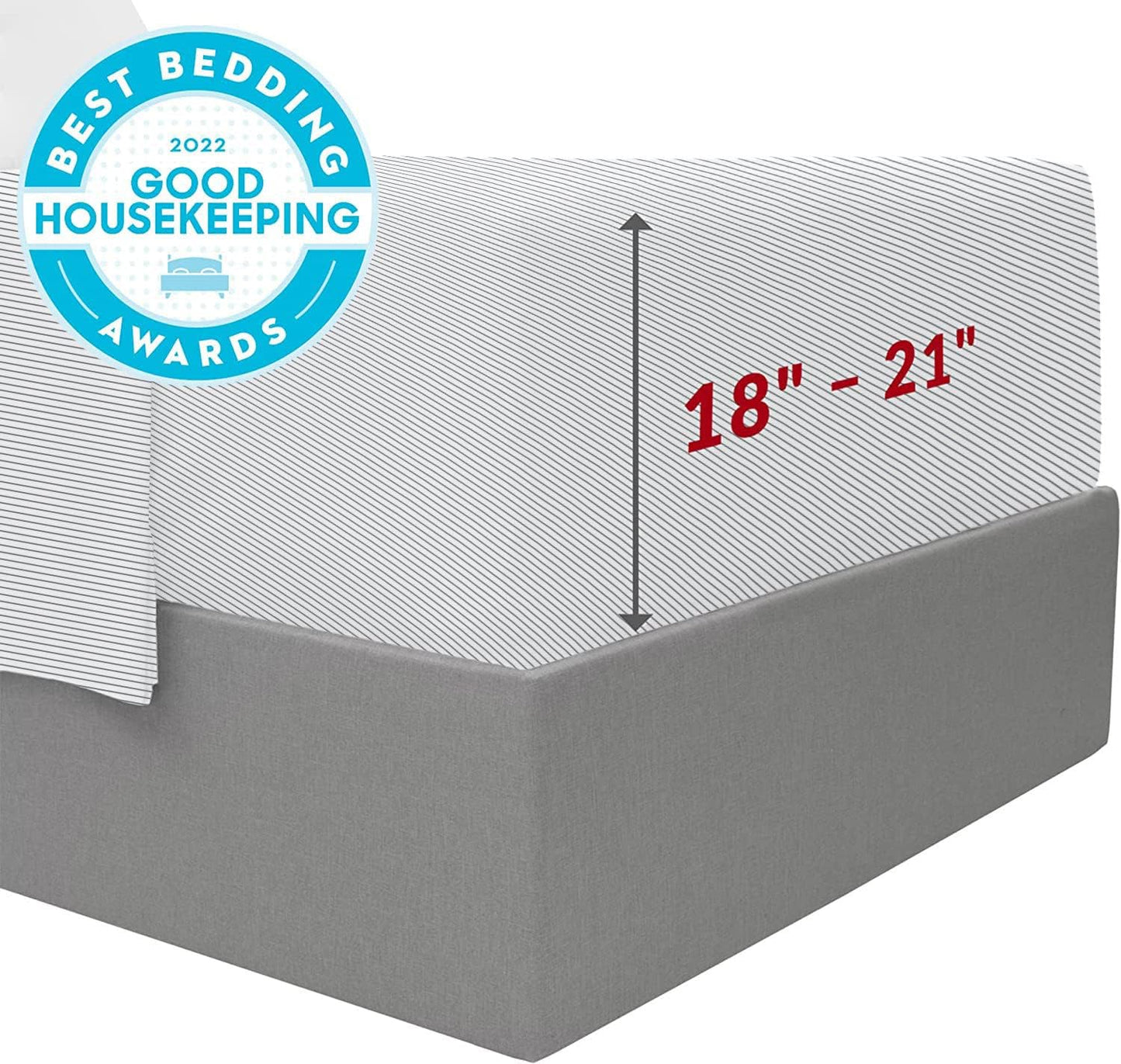 Mellanni Extra Deep Queen Sheets - 4 PC Iconic Collection Bedding - Hotel Luxury, Ultra Soft, Cooling Bed Sheets - Wrinkle, Fade, Stain Resistant (Queen, Pinstripe Gray)