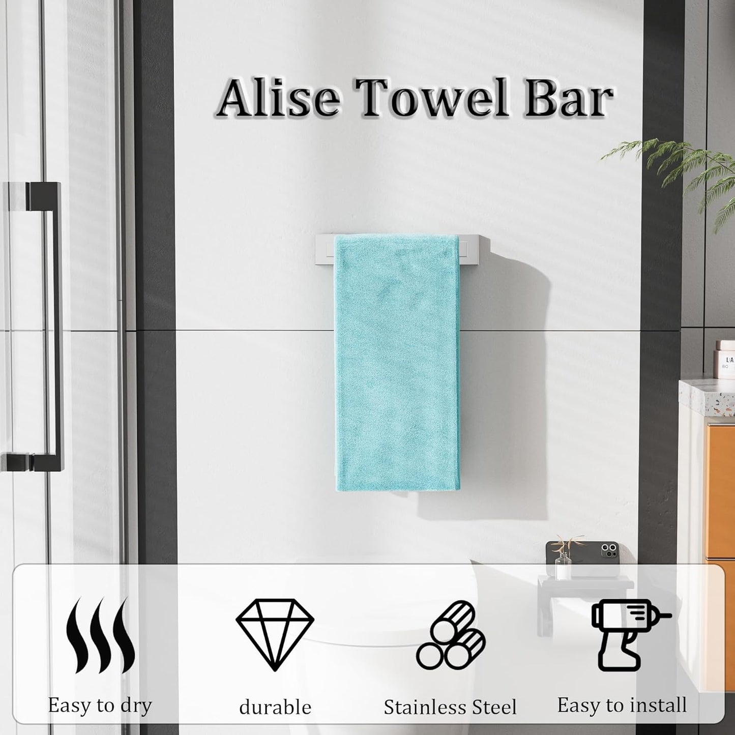 Alise Polished Chrome Towel Bars,11.82 Inch Towel Holder Towel Racks for Bathroom and Lavatory,SUS304 Stainless Steel Hand Towel Hanger Rail Wall Mount,Useable Length 10.04 Inch Towel Bar, GYT030-C