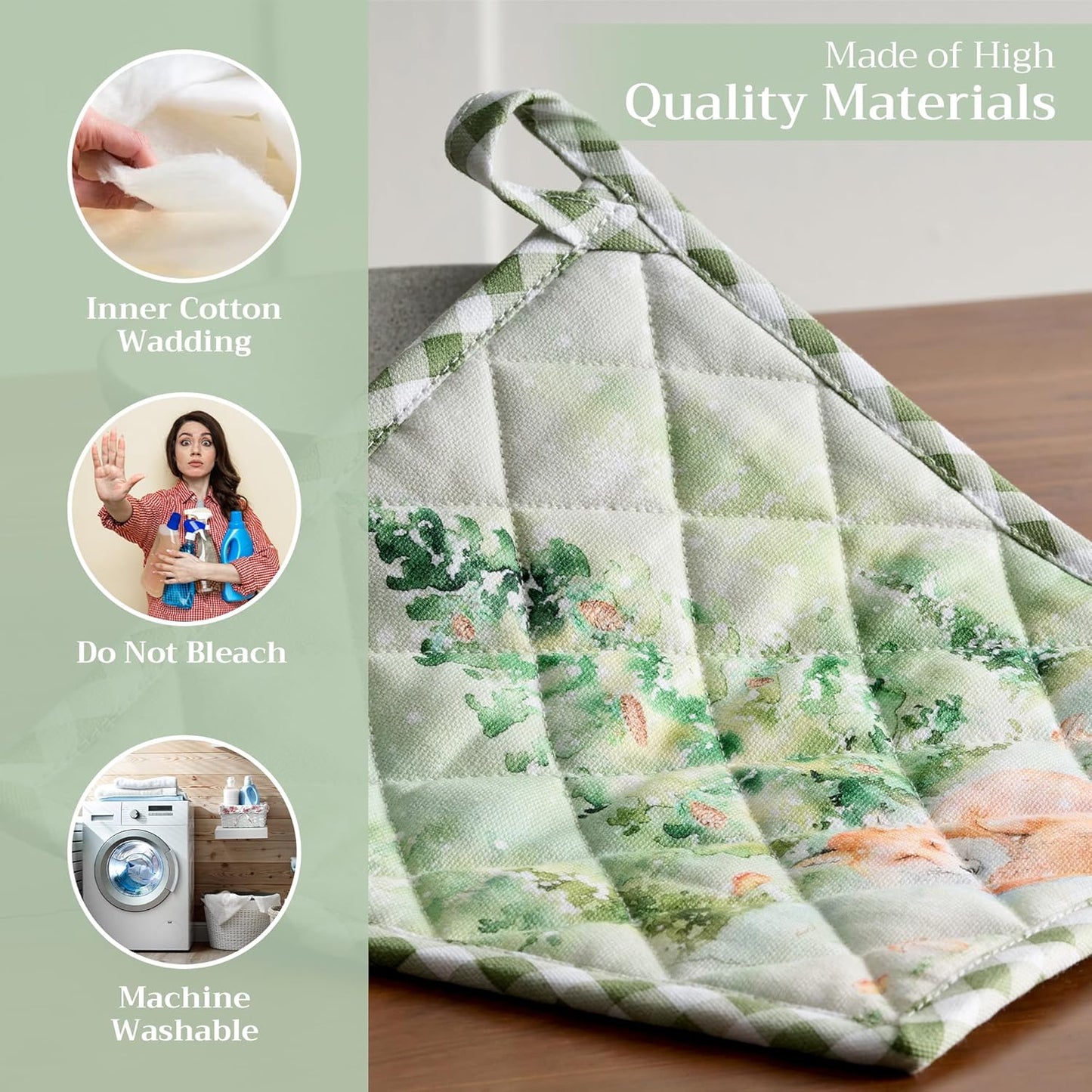 Maison d' Hermine Pot Holders Set 100% Cotton Heat Resistant Potholders 8" x 8" Hot Pads with Loop BBQ, Cooking, Baking, Grilling, Kitchen, Handling Hot Pans (Pack of 2, Winter Mornings)