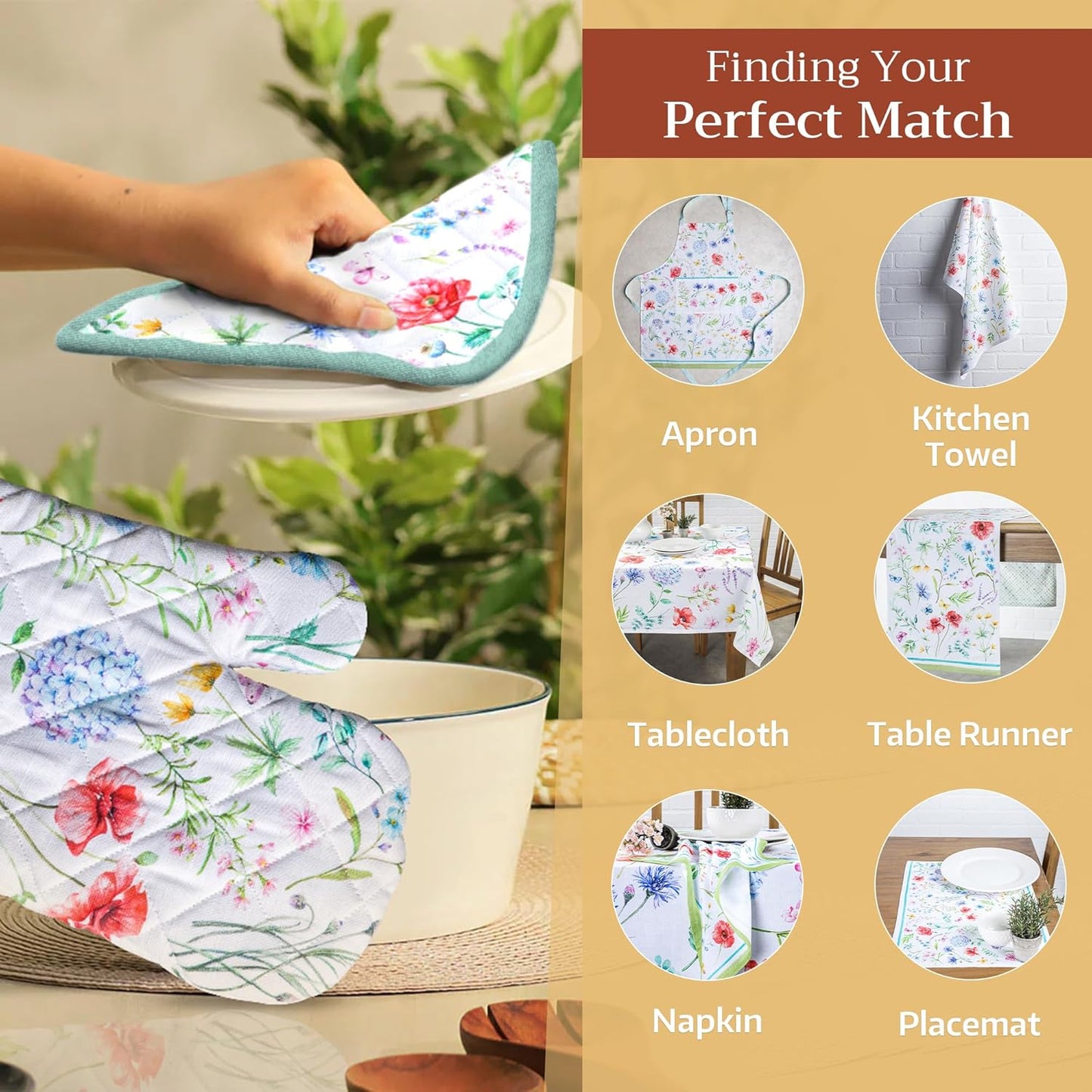 Maison d' Hermine Pot Holders 100% Cotton Heat Resistant Potholders 8" x 8" Hot Pads with Loop BBQ, Cooking, Baking, Grilling, Kitchen, Handling Hot Pans Spring/Summer (Pack of 1, Just Floral)