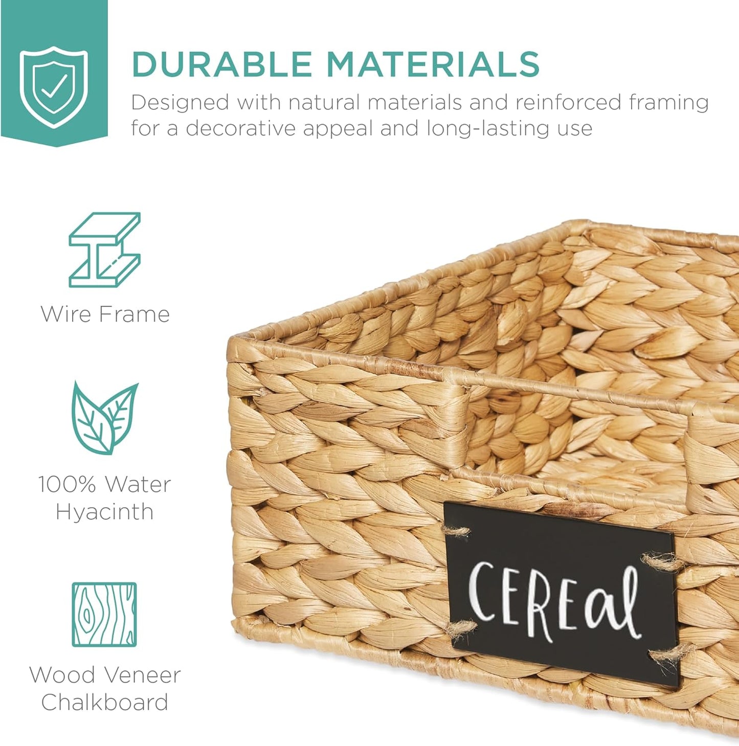 Best Choice Products Set of 4 13x12in Water Hyacinth Pantry Baskets, Woven Organizers w/Chalkboard Label, Chalk Marker - Natural