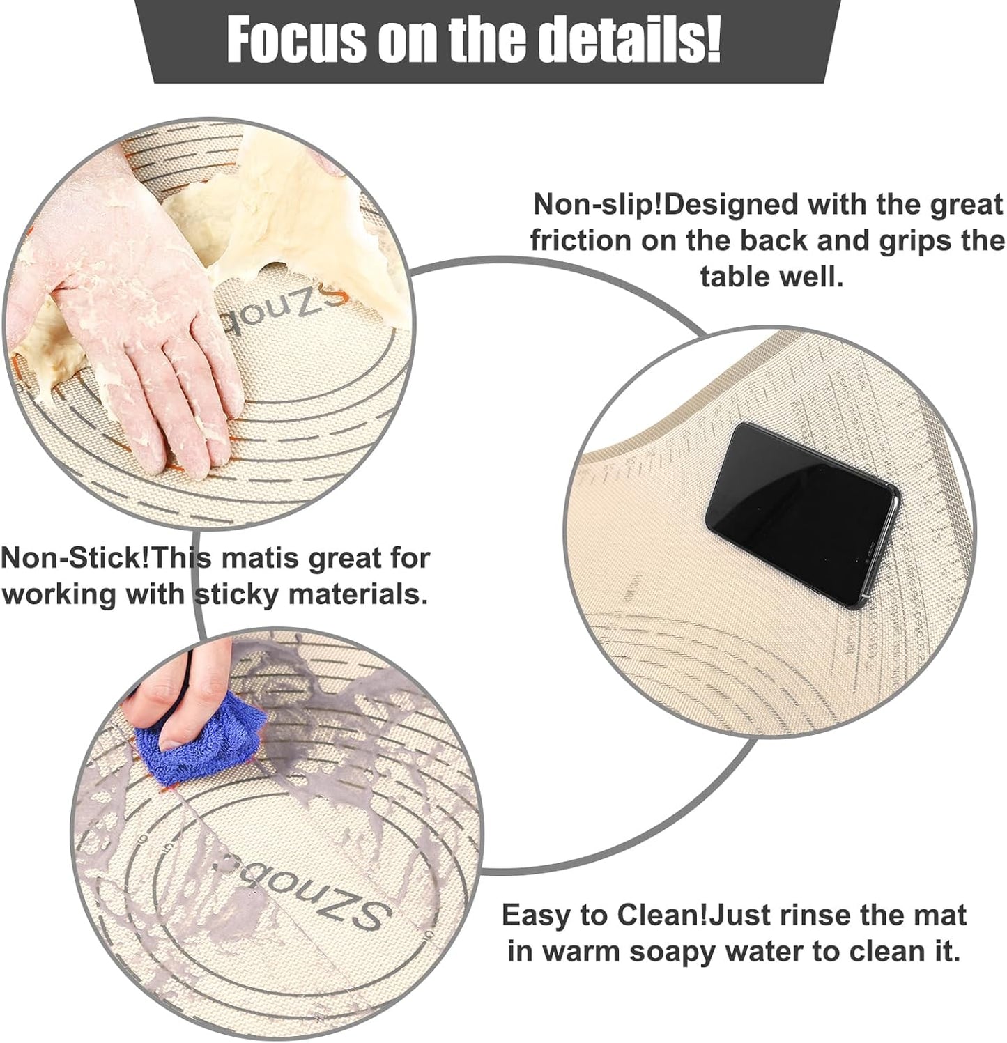 Silicone Baking Mat 36x24 Inch Nonstick Pastry Mat Perfect for Dough Mat, Pastry Board, Kitchen Counter Mat - For Dough, Pastry, Pie Crust, Fondant, Cookies, Bread, Pasta/Pizza, Grey