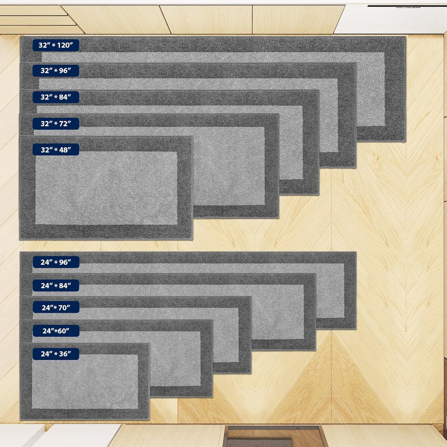 Machine Washable Kitchen Rug 32" x 48", Non Slip Indoor Door Rug, Absorbent Entrance Runner Rug for Bedroom, Hallway, Bathroom, Floor