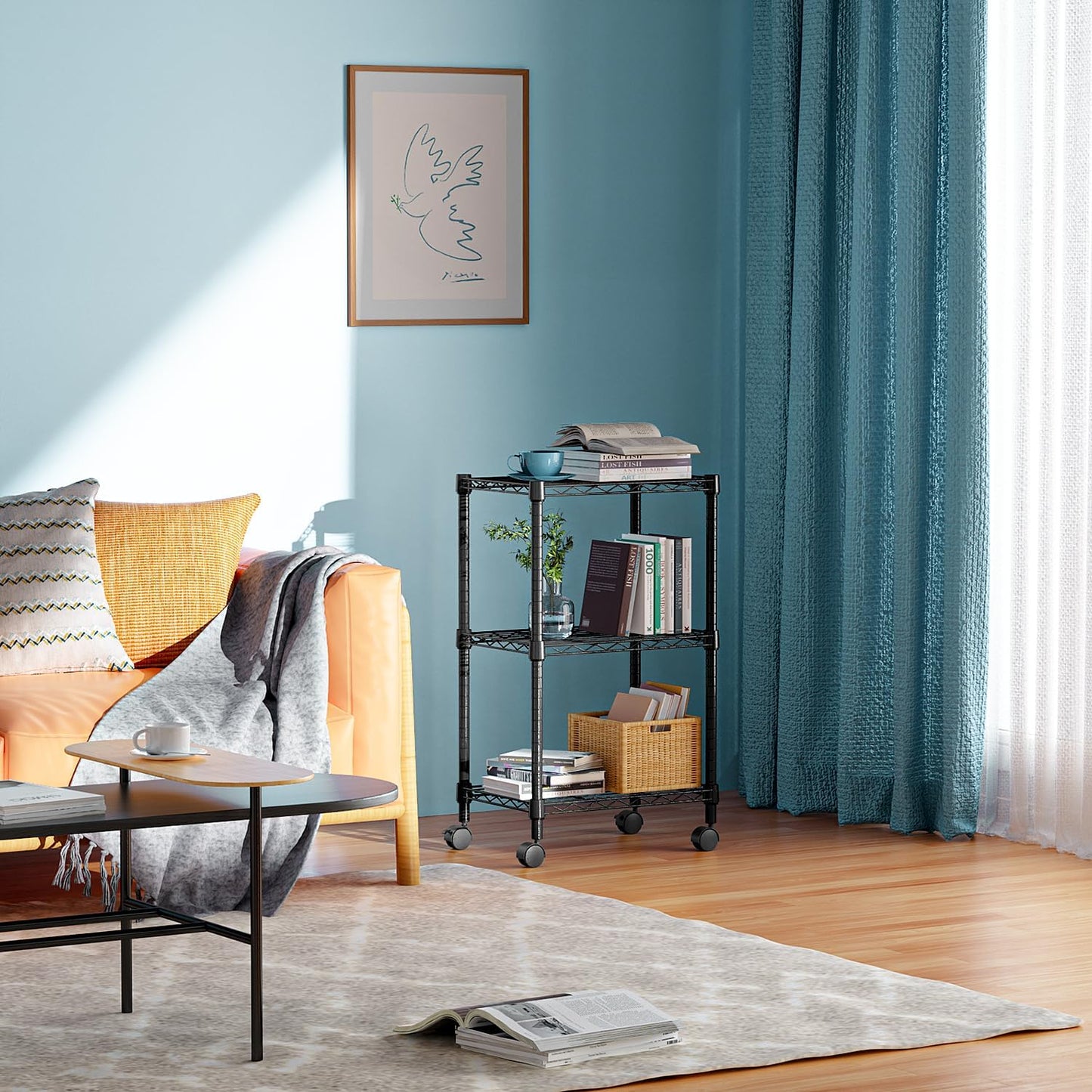 3 Tier Shelf Metal Storage Shelves Wire Rack Closet Organizers with Wheel for Garage Kitchen Bathroom Laundry Black 11.8" D x 17.7" W x 29.8" H