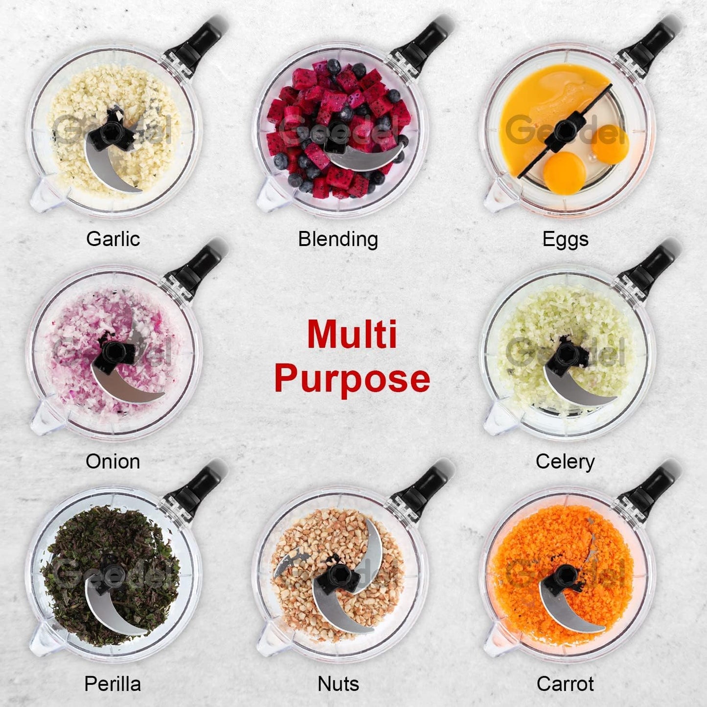 Geedel Hand Food Chopper, Vegetable Quick Chopper Manual Food Processor, Easy To Clean Food Dicer Mincer Mixer Blender, Rotary Onion Cutter for Garlic, Salad, Salsa, Nuts, Meat, Fruit, Ice, etc