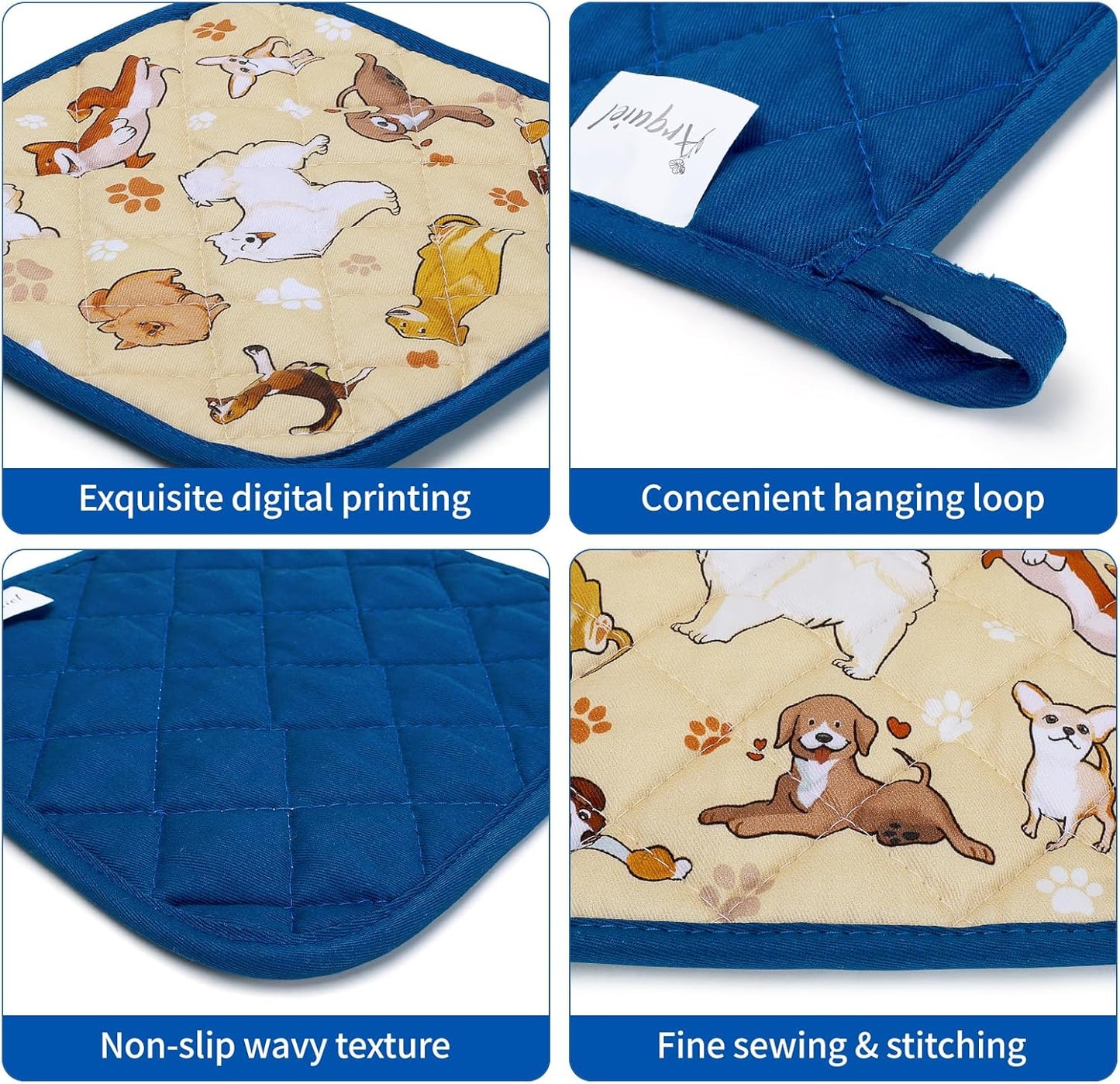 Dogs Oven Mitts and Pot Holders Sets 100% Cotton Heat Resistant, Extra Long Oven Gloves Potholder for Kitchen Cooking Baking Housewarming