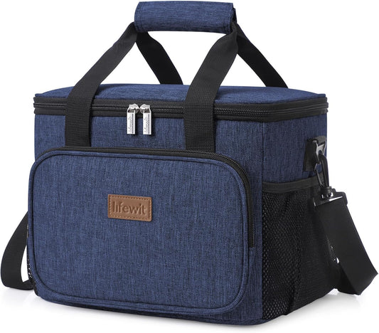 Lifewit Large Lunch Bag Insulated Lunch Box Soft Cooler Cooling Tote for Adult Men Women, Dark Blue 24-Can (15L), 11.8" × 9.1" × 9.1"