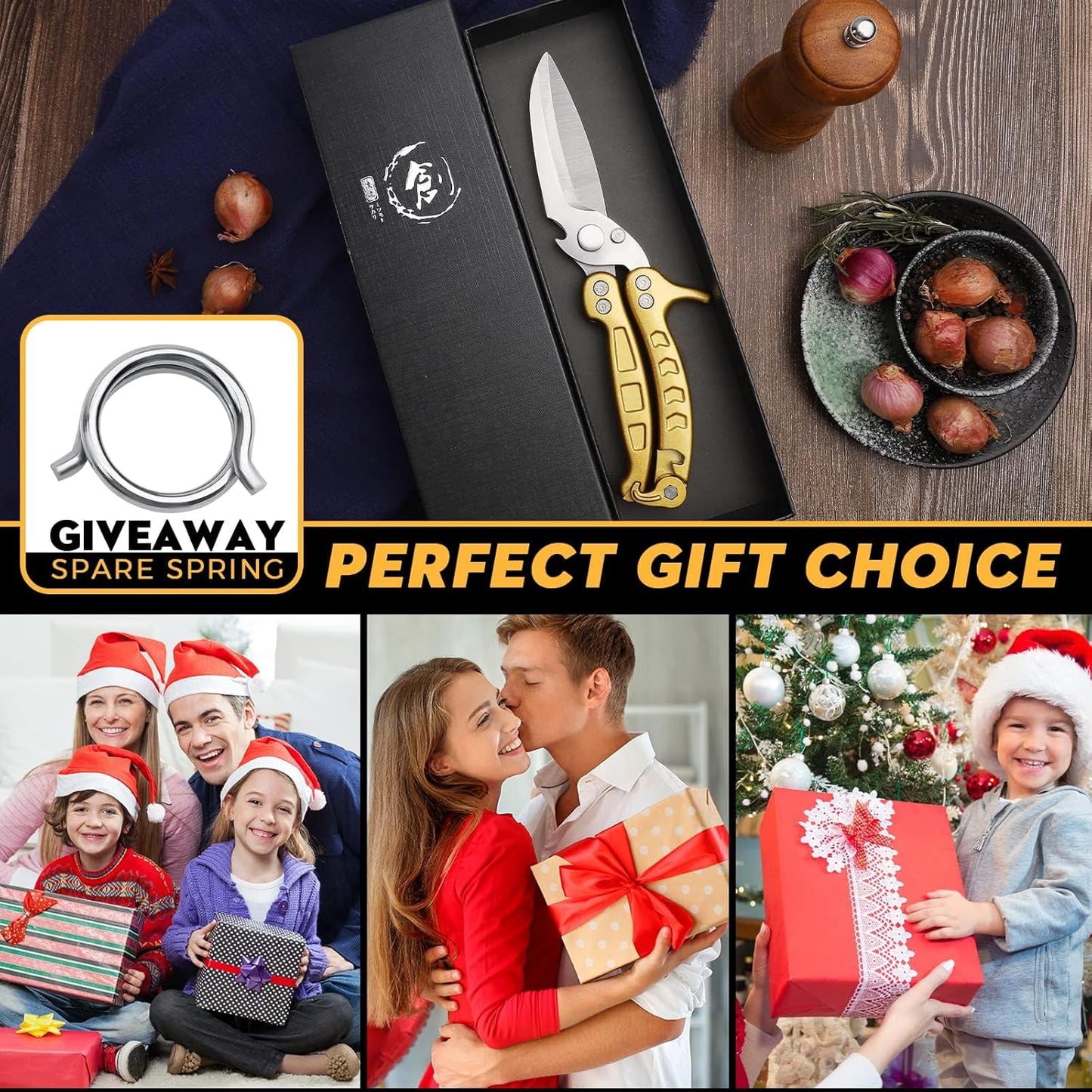 Poultry Shears, Germany Detachable Heavy Duty Kitchen Scissors, Golden Kitchen Shears With Knife Bottle Opener Gift Box, Multipurpose Kitchen Shears For Cooking Chicken Meat Turkey Thanksgiving