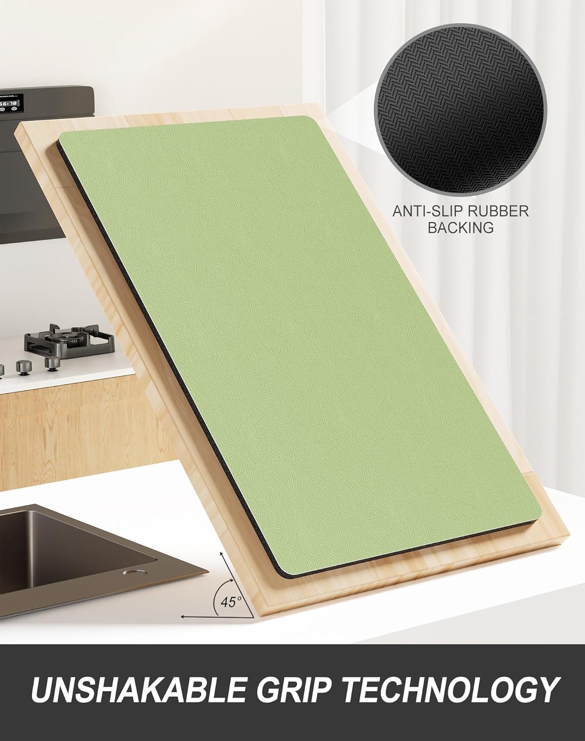 Rnivvi Dish Drying Mat for Kitchen Counter, 12 x 19" Super Absorbent Drainer Pad Easy Clean Dish Rack Pad, Non-Slip Heat Resistant Coffee Bar Mats for Coffee Machine Station Accessories Decor, Green