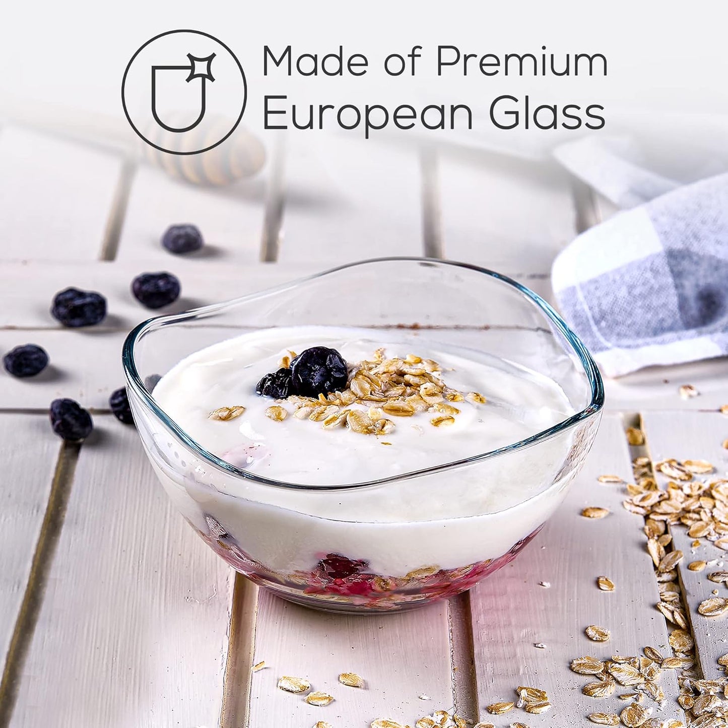 Volarium CRYSTALIA Small Glass Bowls for Kitchen Prep, Modern Round Serving Dishes for Dessert, Salad, Fruit, Pudding, Candy, Cereal, Ice Cream, Stackable Bowls Set of 6 (Large 10 1/2 oz)