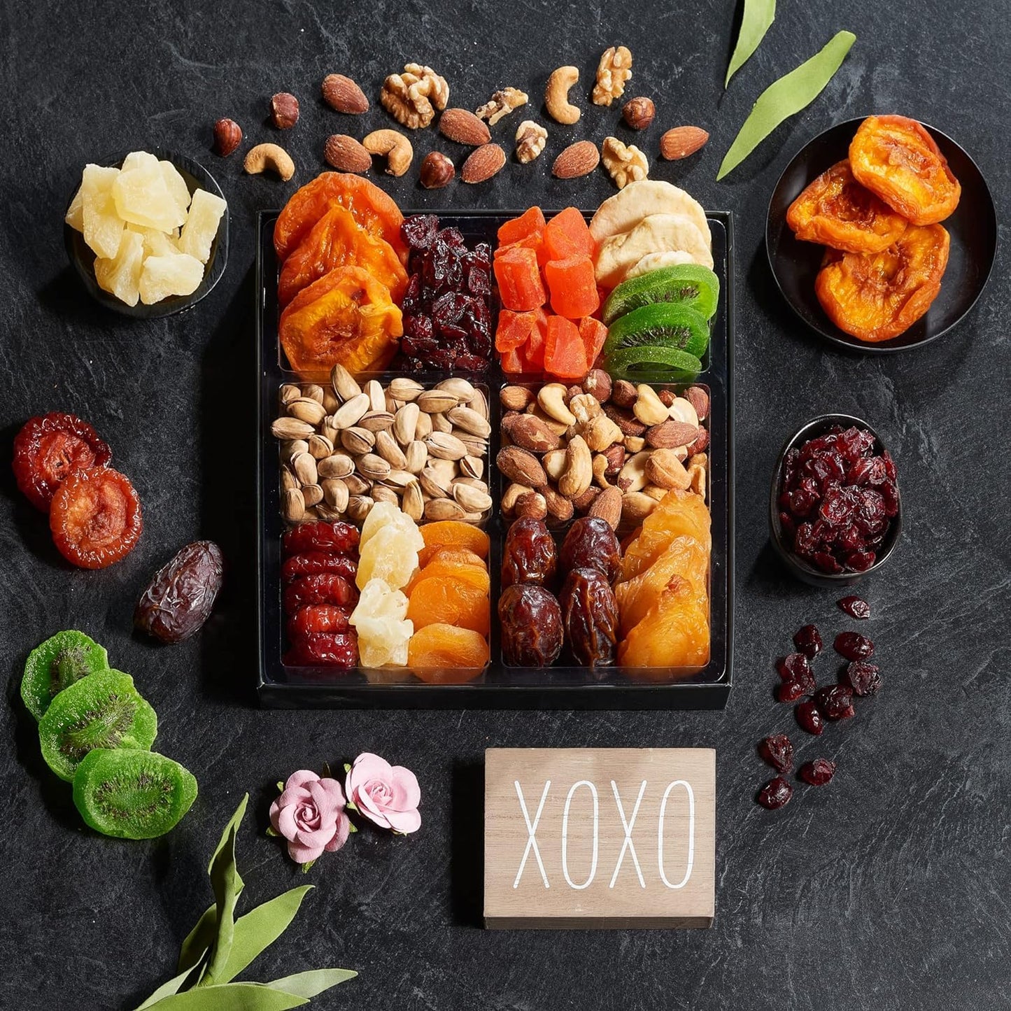 Dried Fruit & Nuts Gift Basket Arrangement Platter, Gourmet Food Snack Box, For Christmas, New Years, Birthday Care Package, Healthy Kosher - Her Him - 12 Snackberry Assortment (3-Pack)