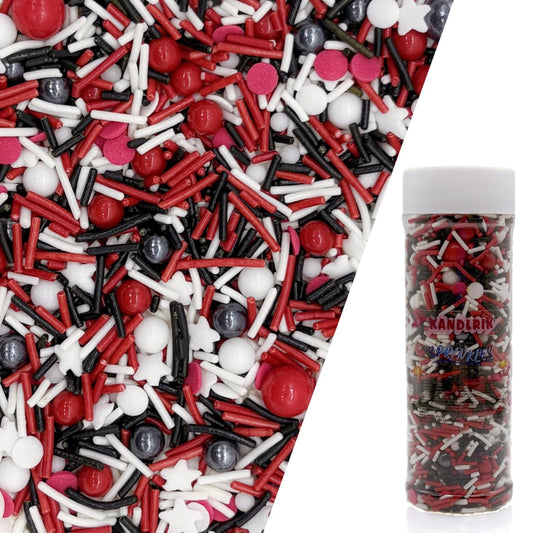 Red & Black & White Sprinkles Candy Mix Size Edible Pearls Cake Decorations Cupcake Toppers Cookie Decorating Perfect for Wedding Party Valentine Halloween Christmas Supplies 4.58OZ