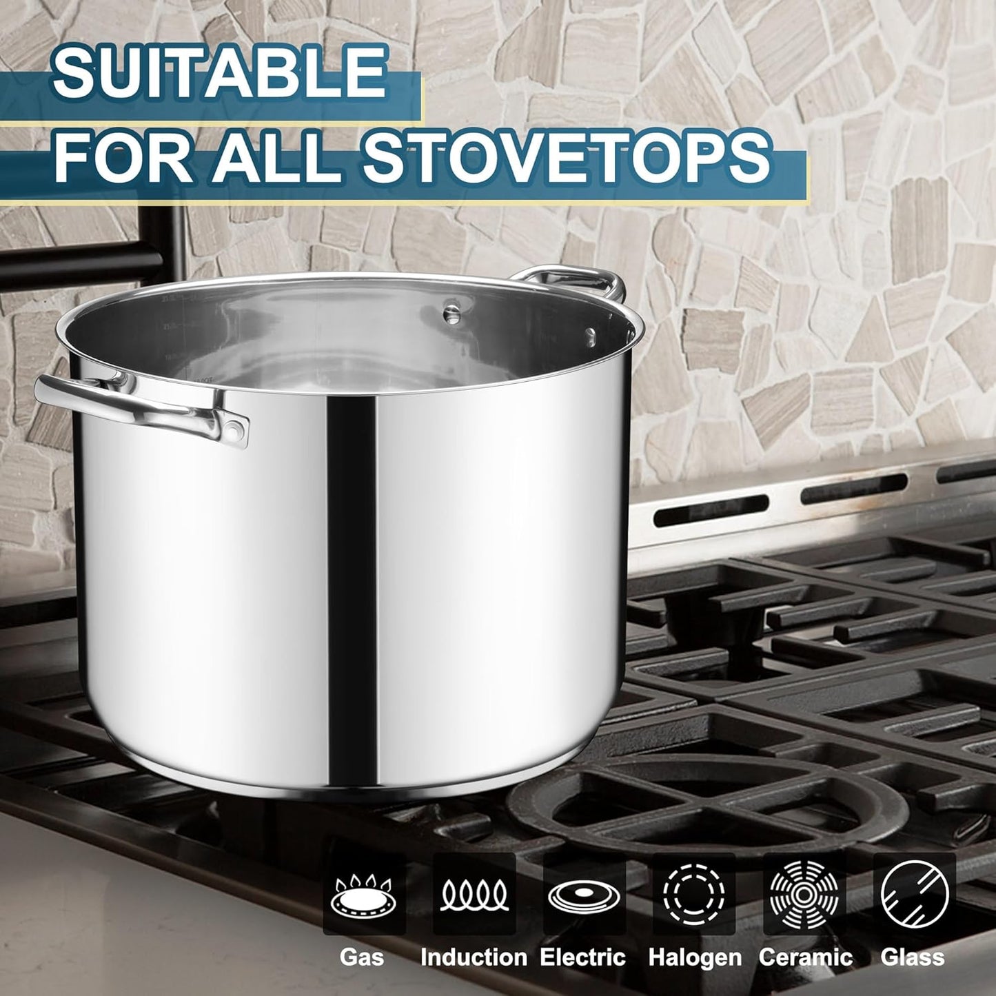 E-far 24-Quart Large Stock Pot, Stainless Steel Stockpot with Lid for Boiling Cooking Soup Stew Canning, Heavy Duty Tri-Ply Bottom Works w/Induction, Commercial Grade & Dishwasher Safe