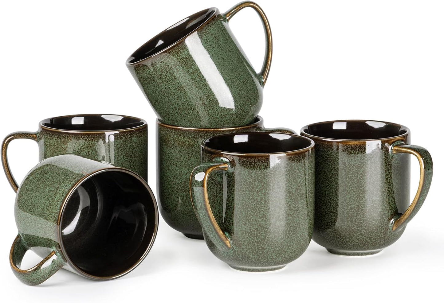 LERATIO 12OZ Ceramic Coffee Mugs Set of 6, Large Porcelain Coffee Cups With Large Handle For Latte,Cappuccino,Milk,Cocoa,|Dishwasher&Microwave Safe Mug Sets,Ideal for Man,Woman,Dad, Mom-Green