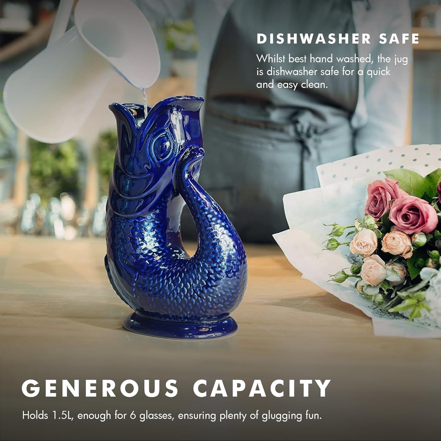 Gurgle Glug Jug The Bubble Jug® Duck Egg 50 fl oz 1.5L Litre Extra Large Pitcher - Fish Shaped Jug - Decorative Ceramic Glugging Cocktail, Water and Gin Vase and Gurgling Carafe Pot