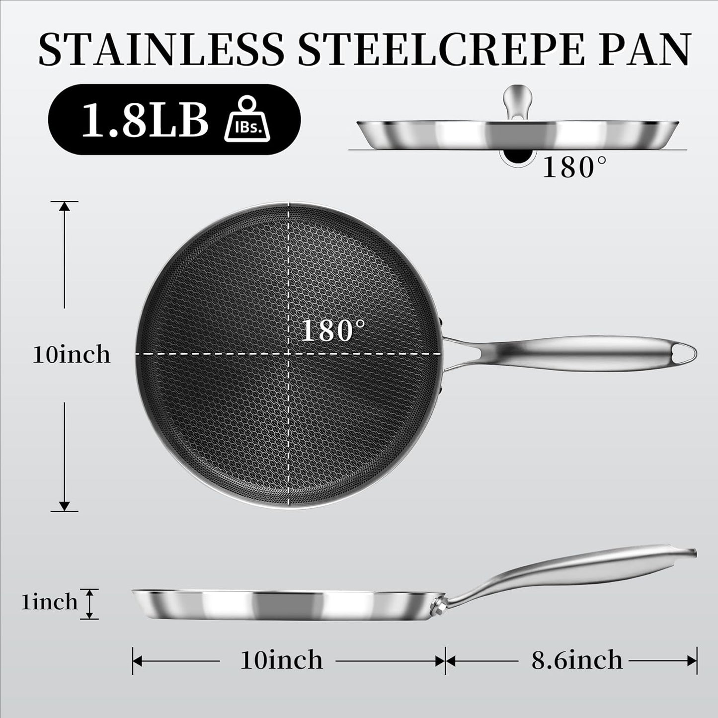Nonstick Crepe Pan 10 inch Stainless Steel Crepe Pan Honeycomb Coating Flat Skillet Tawa Dosa Tortilla Pan,Omelet Pan with All Stove Tops Available, Induction Compatible