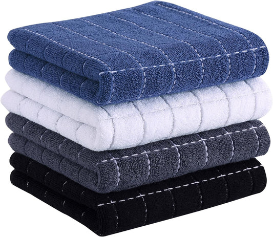 Homaxy 100% Cotton Terry Kitchen Towels(Multiple Color, 13 x 28 inches), Checkered Designed, Soft and Super Absorbent Dish Towels, 4 Pack