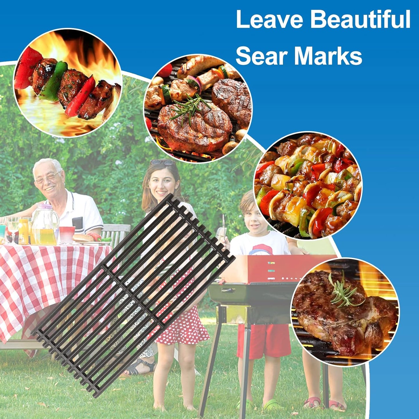 17" Cast Iron Grill Grates for Charbroil Commercial Infrared 463355220 463242516 463242515 466242615 463243016 463346017 466242616 463364824 3-Burner Parts for Charbroil Grill Grates G466-0025-W1A
